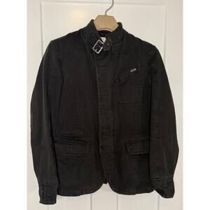 Diesel Jacket Mens SMALL Black Zip Snap Moto Buckle Neck Military Army Utility